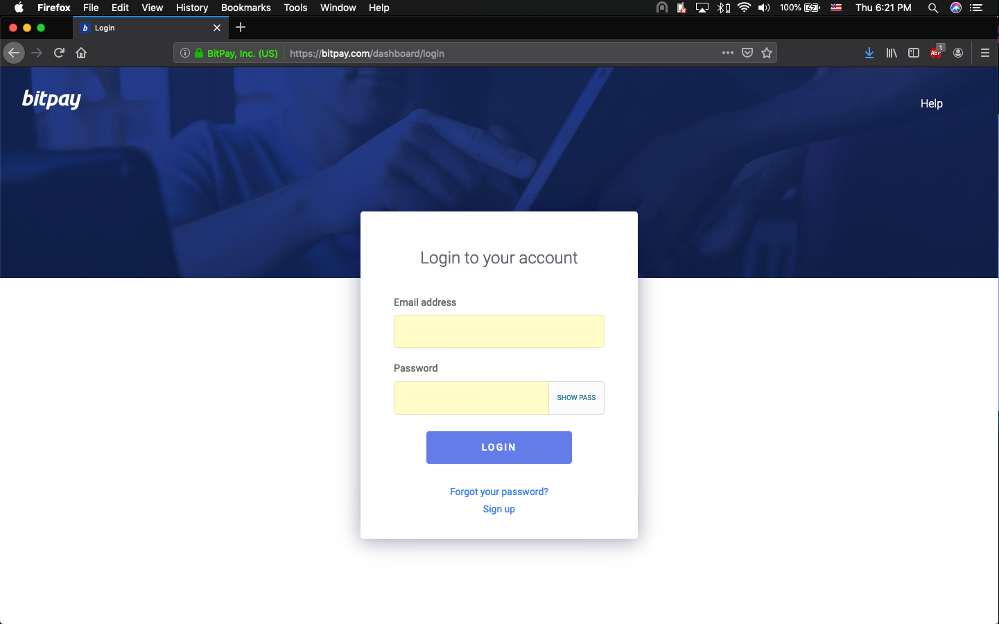 bitpay login