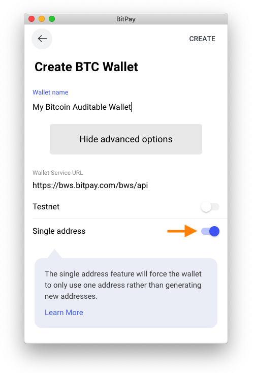 add bitcoin address to wallet